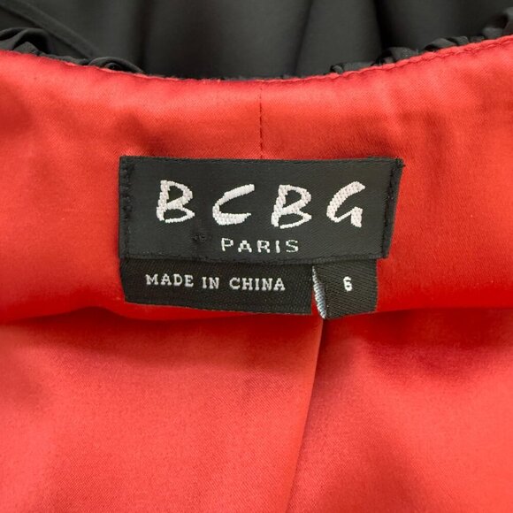 Vtg BCBG Paris Satin Ruffle Bodycon Mini Dress Women's 6 Red Black Cocktail Y2K - Picture 10 of 13